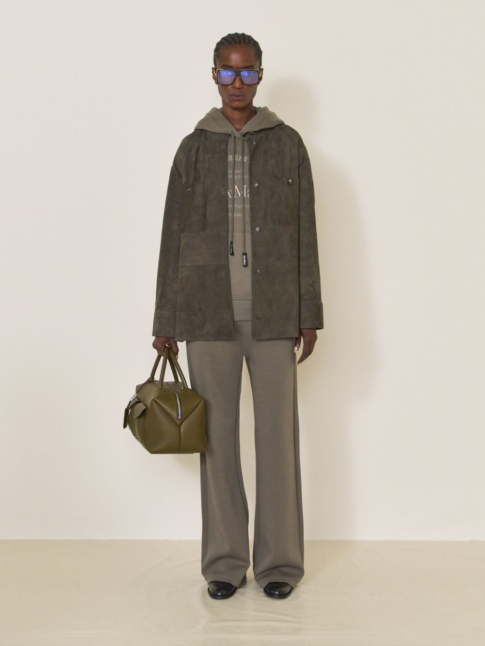 Topstitched suede jacket - Green