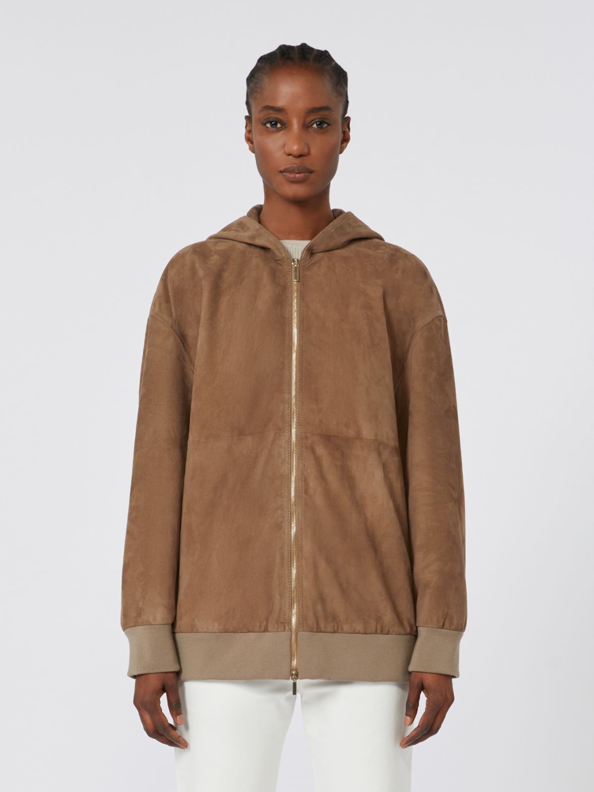 Suede jacket with hood - Honey