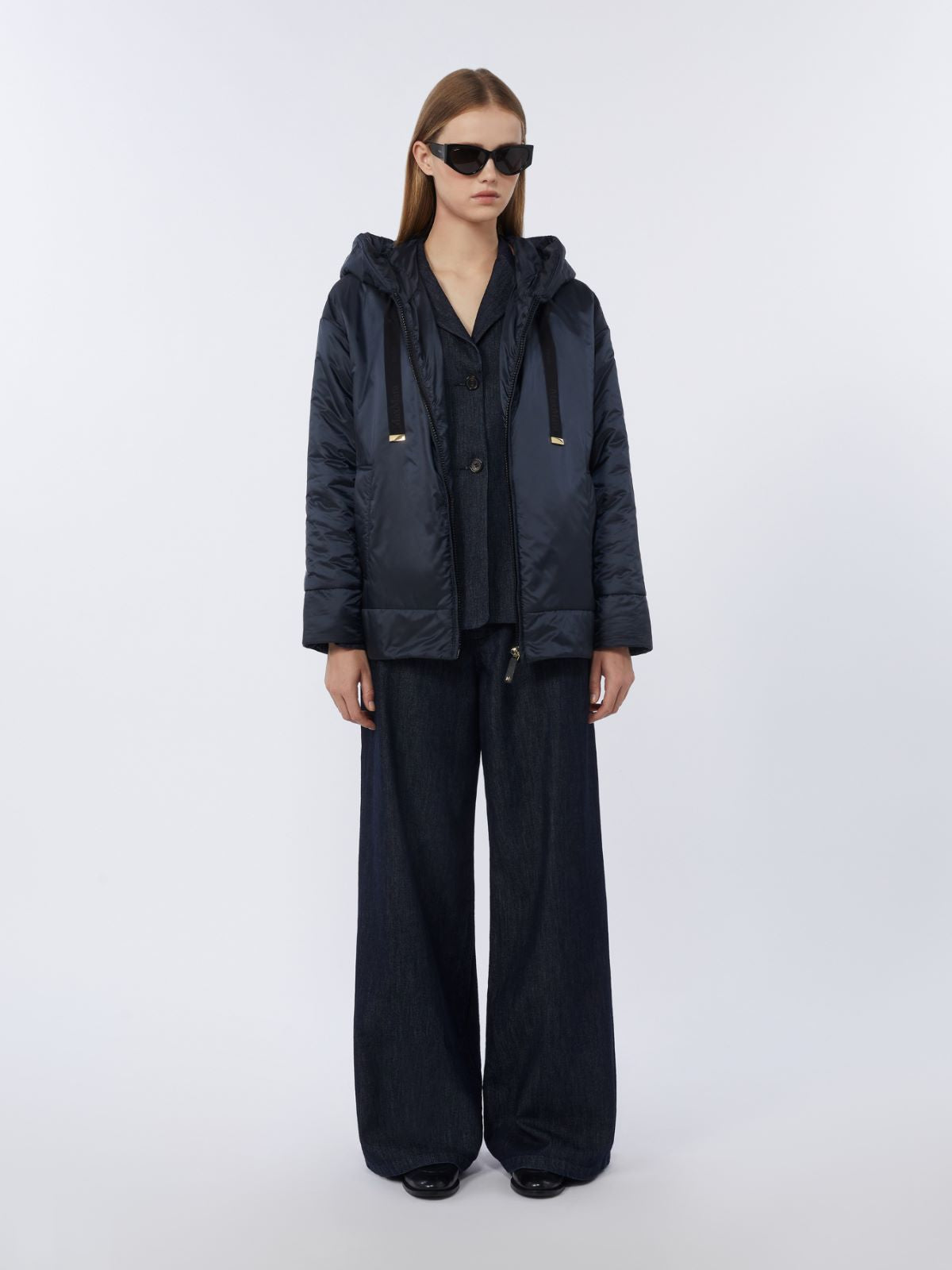 Padded water-repellent canvas hooded jacket - Midnightblue