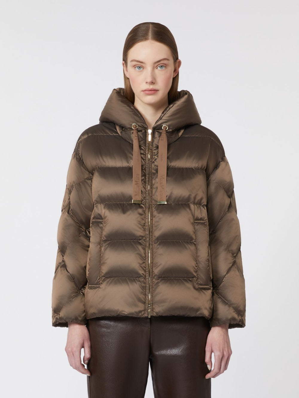 Water-repellent canvas belted down jacket - Hazelnut brown
