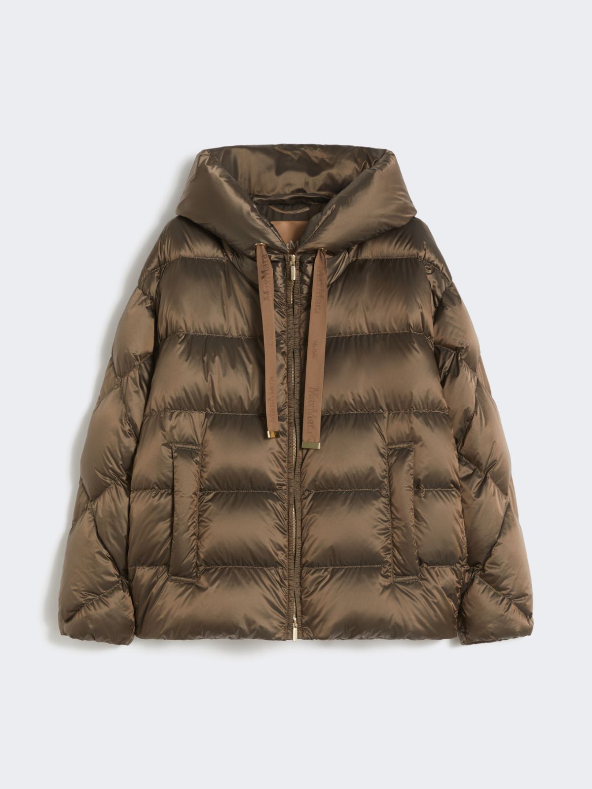 Water-repellent canvas belted down jacket - Hazelnut brown