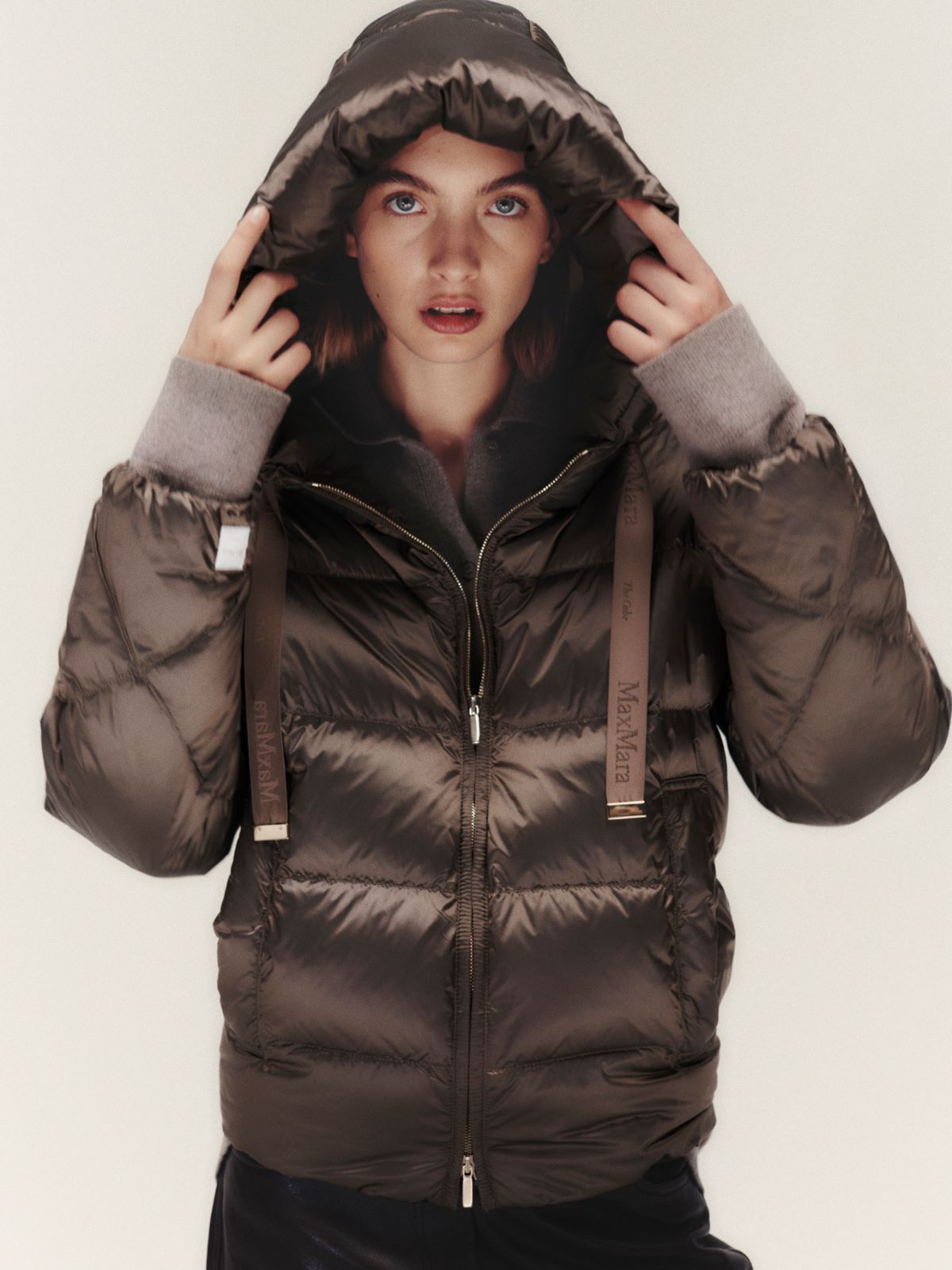 Water-repellent canvas belted down jacket - Hazelnut brown