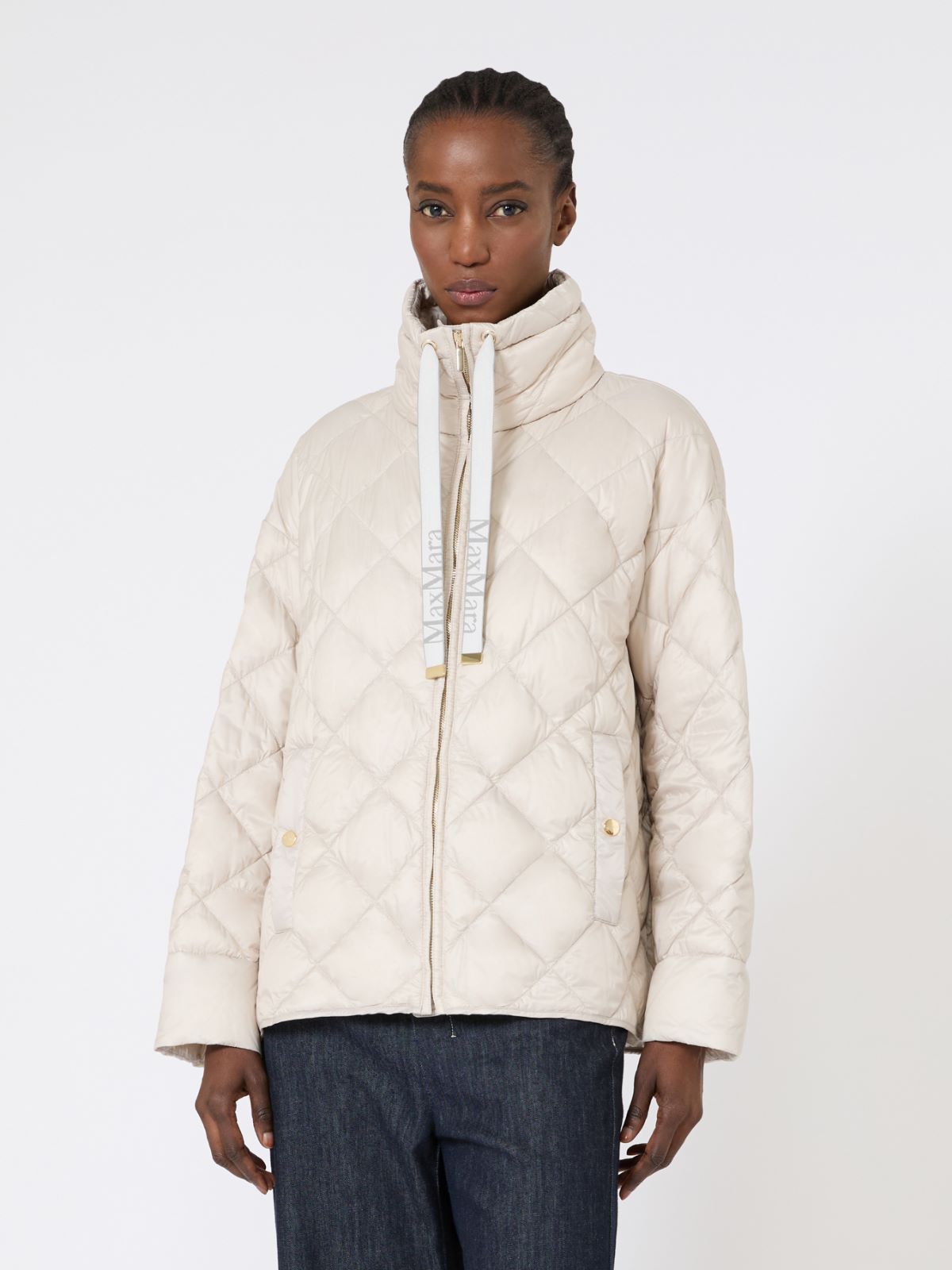 Short water-repellent canvas down jacket - Sand