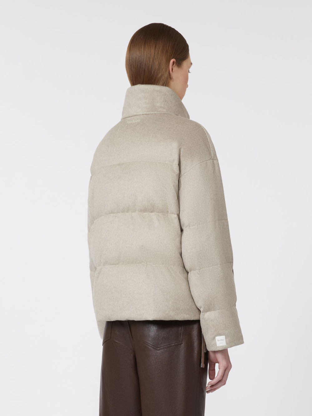 Cashmere and water-repellent canvas down jacket - Sand