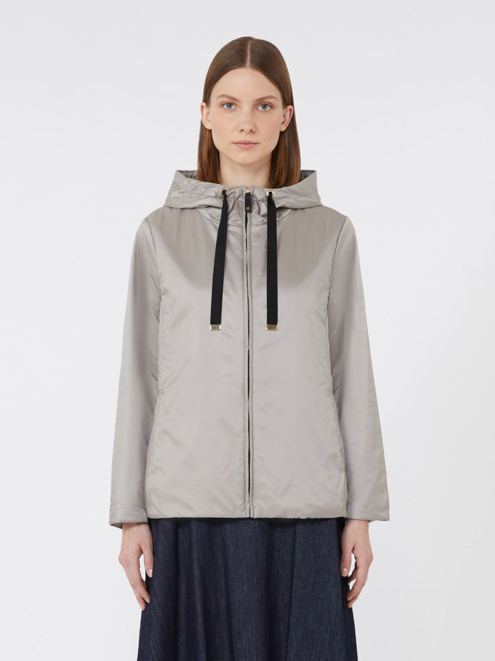 Padded water-repellent hooded jacket - Light grey