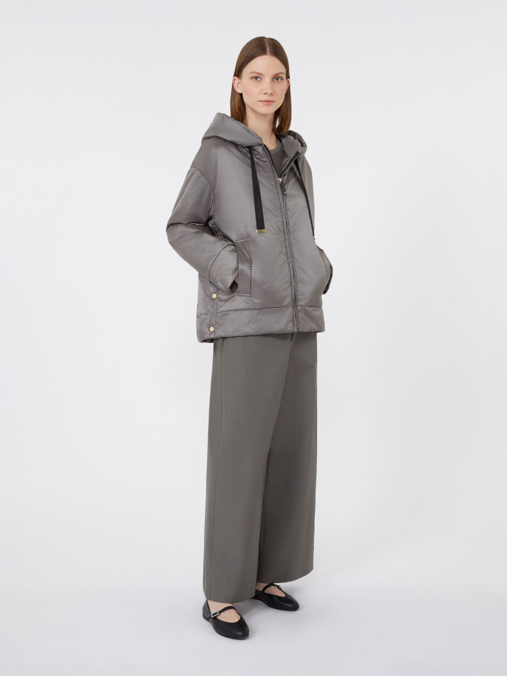 Padded hooded jacket in water-repellent canvas - Dark grey