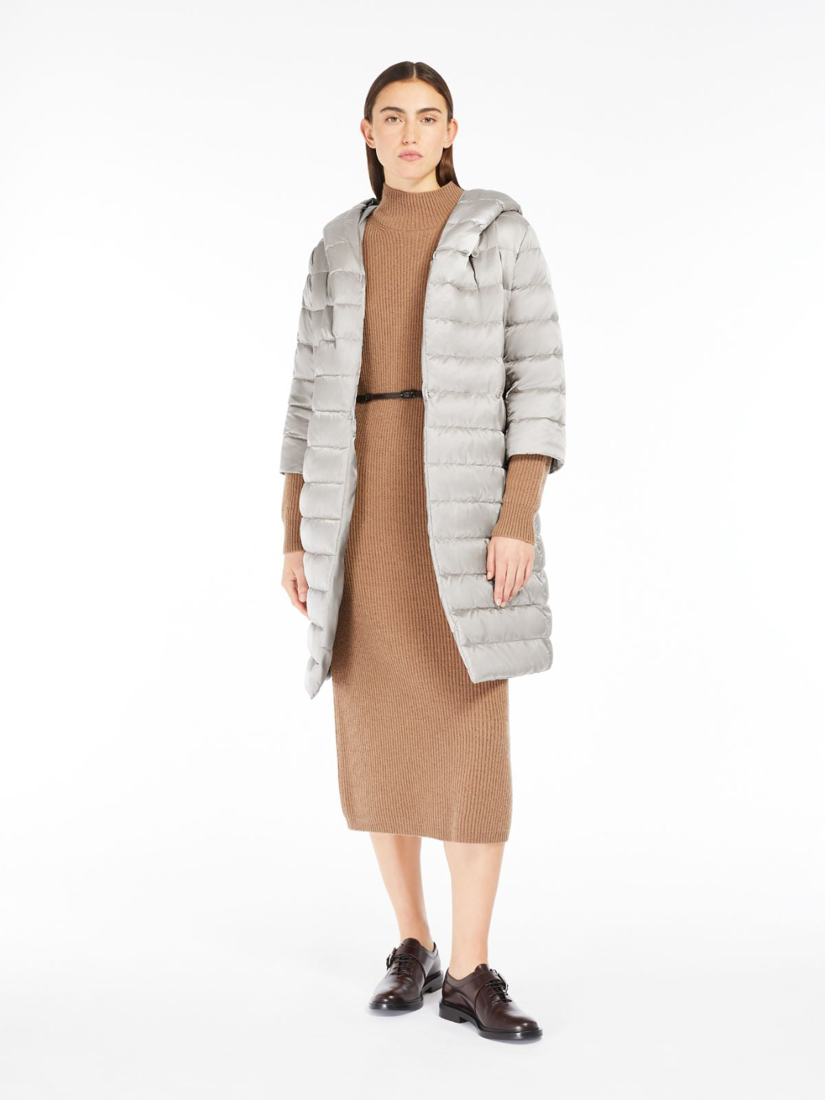 Reversible down jacket in water-repellent satin - Ivory