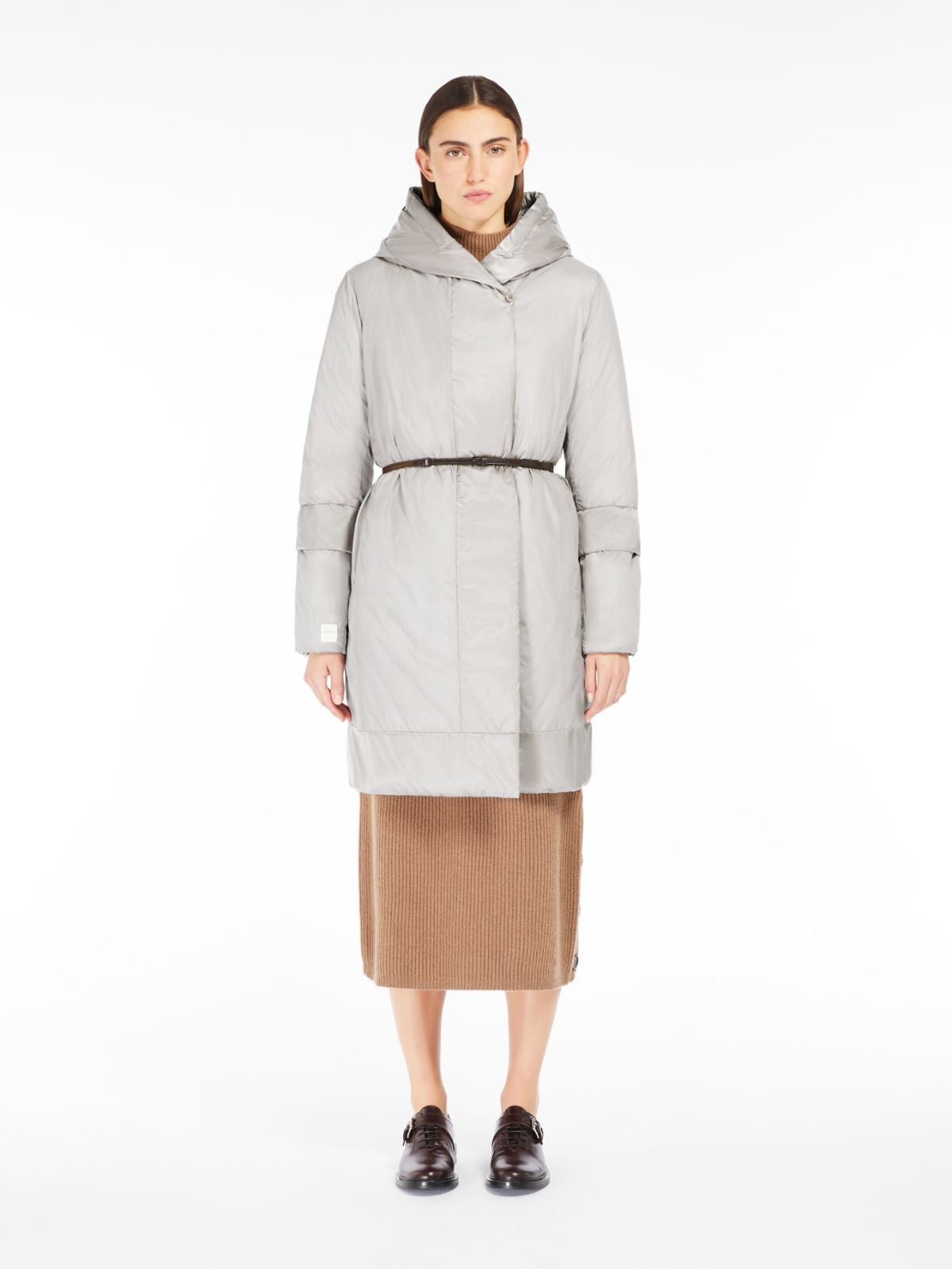 Reversible down jacket in water-repellent satin - Ivory