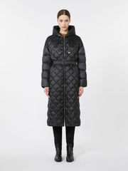 Long quilted down jacket in water-repellent fabric - Black