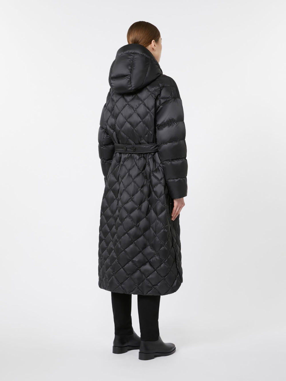 Long quilted down jacket in water-repellent fabric - Black