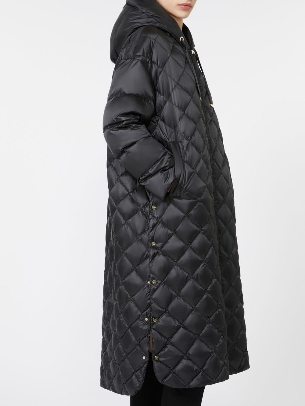Long quilted down jacket in water-repellent fabric - Black