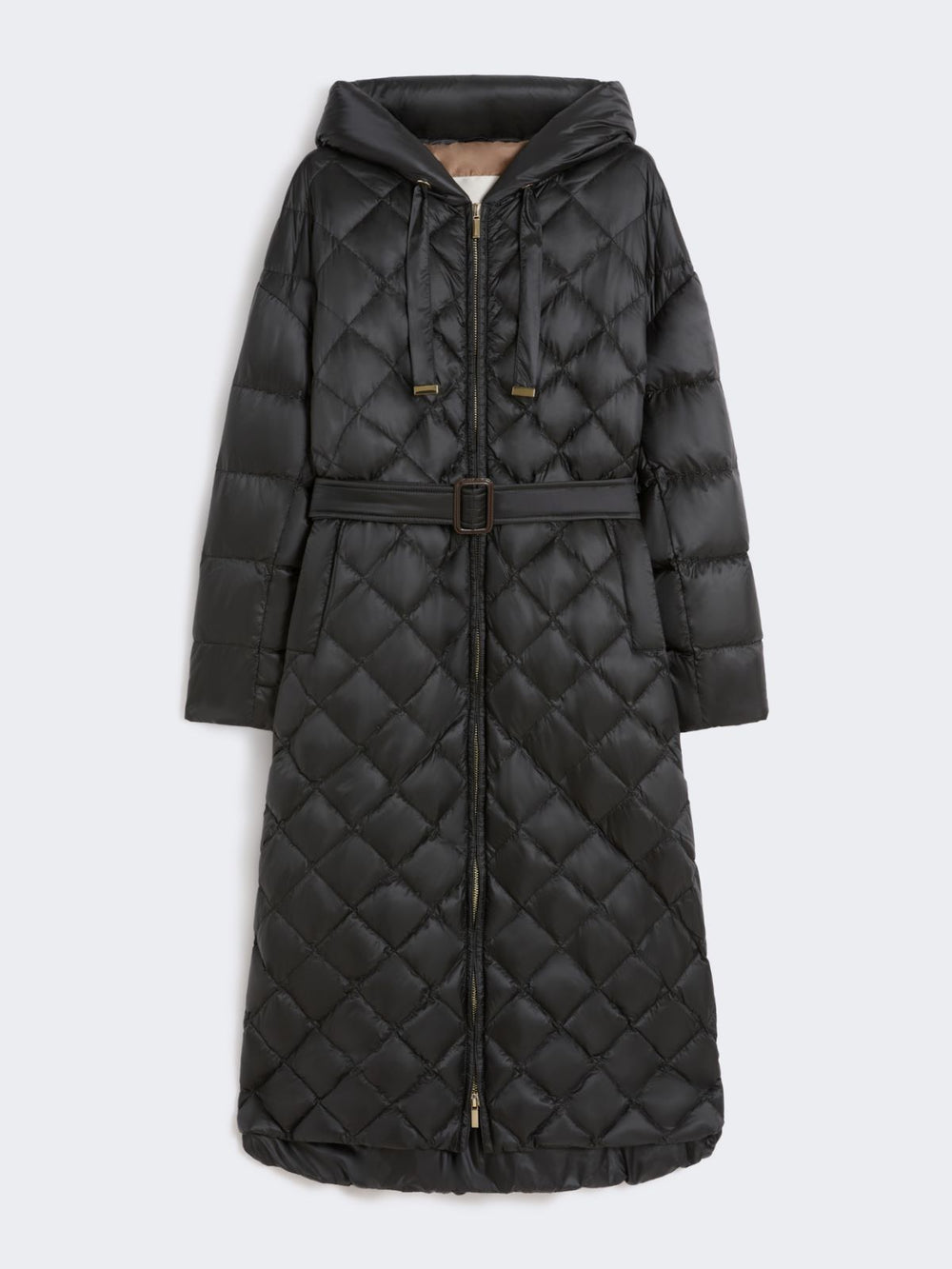 Long quilted down jacket in water-repellent fabric - Black