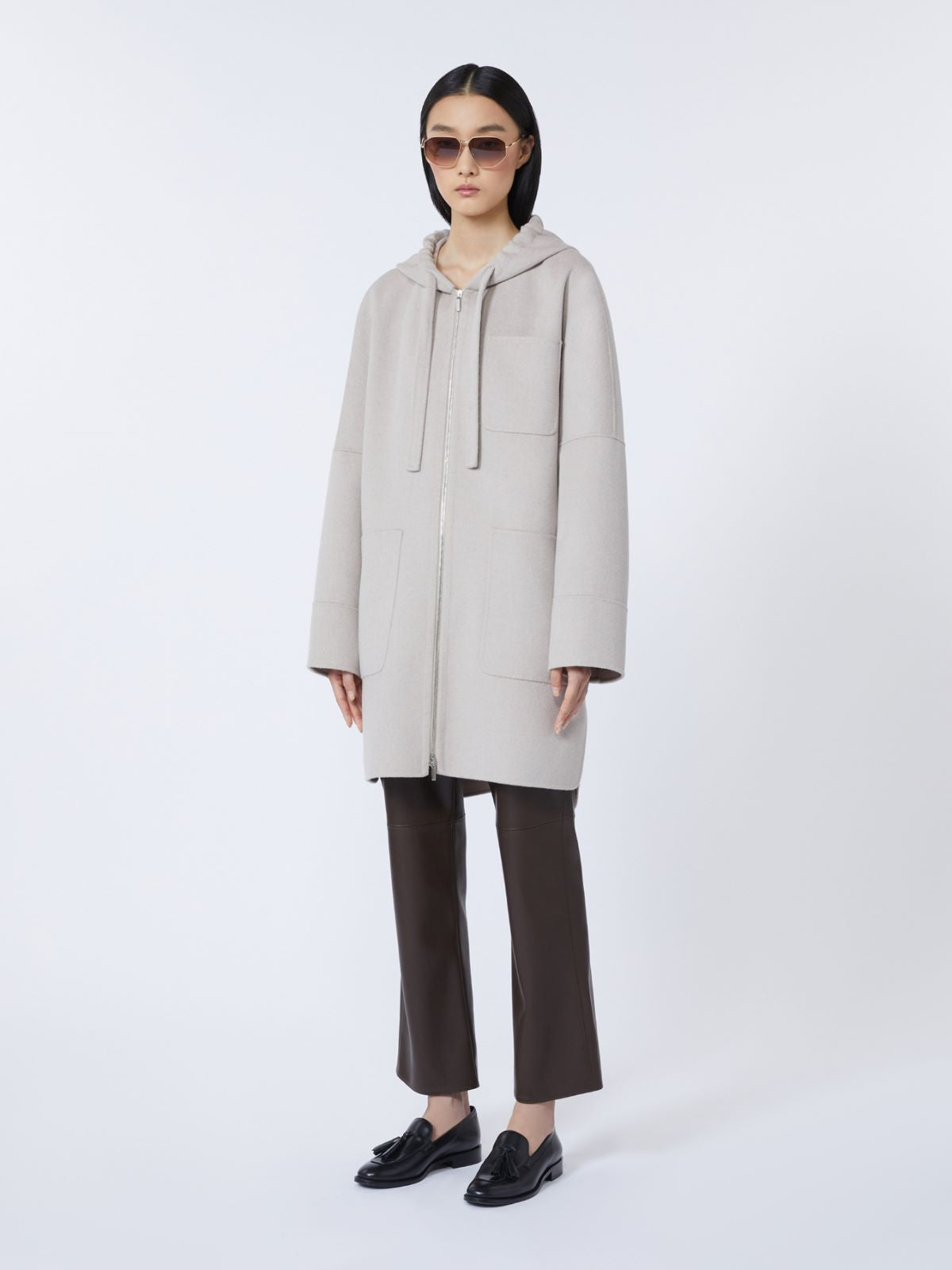 Slim-fit coated fabric trousers - Chocolate