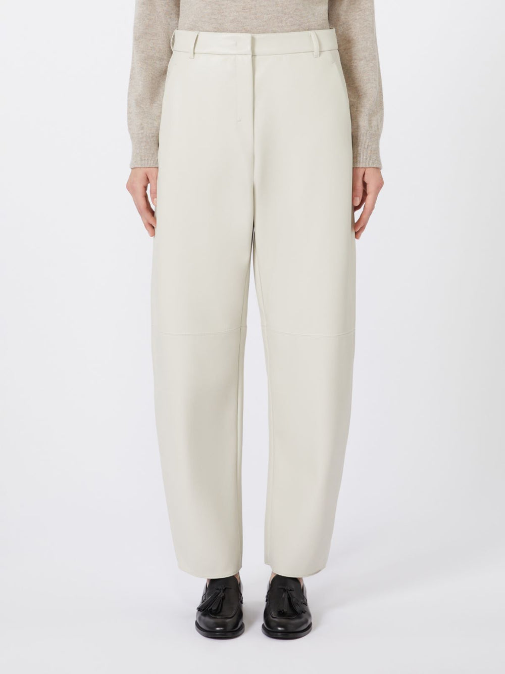 Coated fabric barrel-leg trousers - Sand