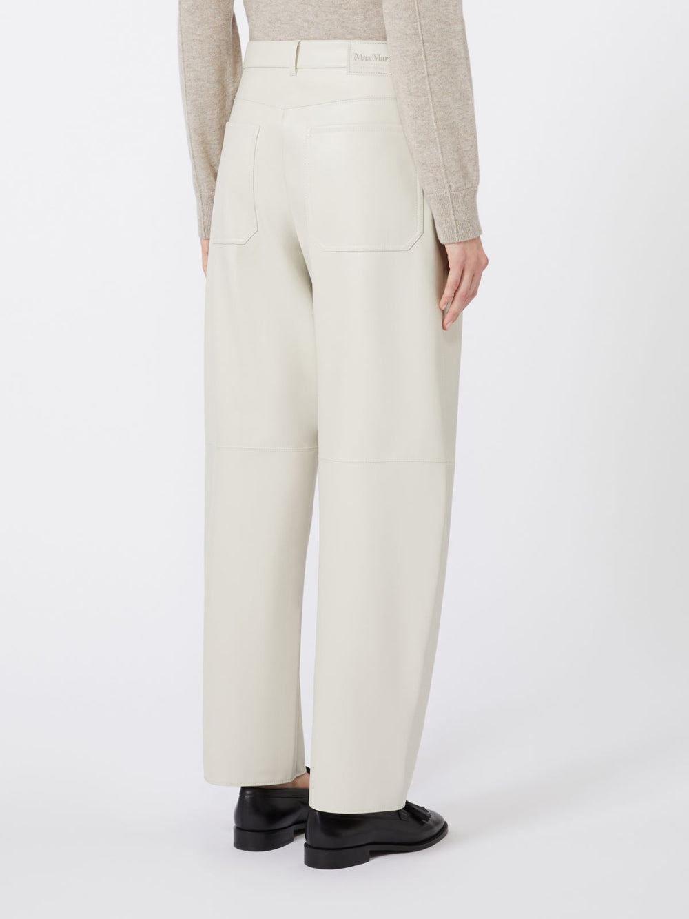 Coated fabric barrel-leg trousers - Sand