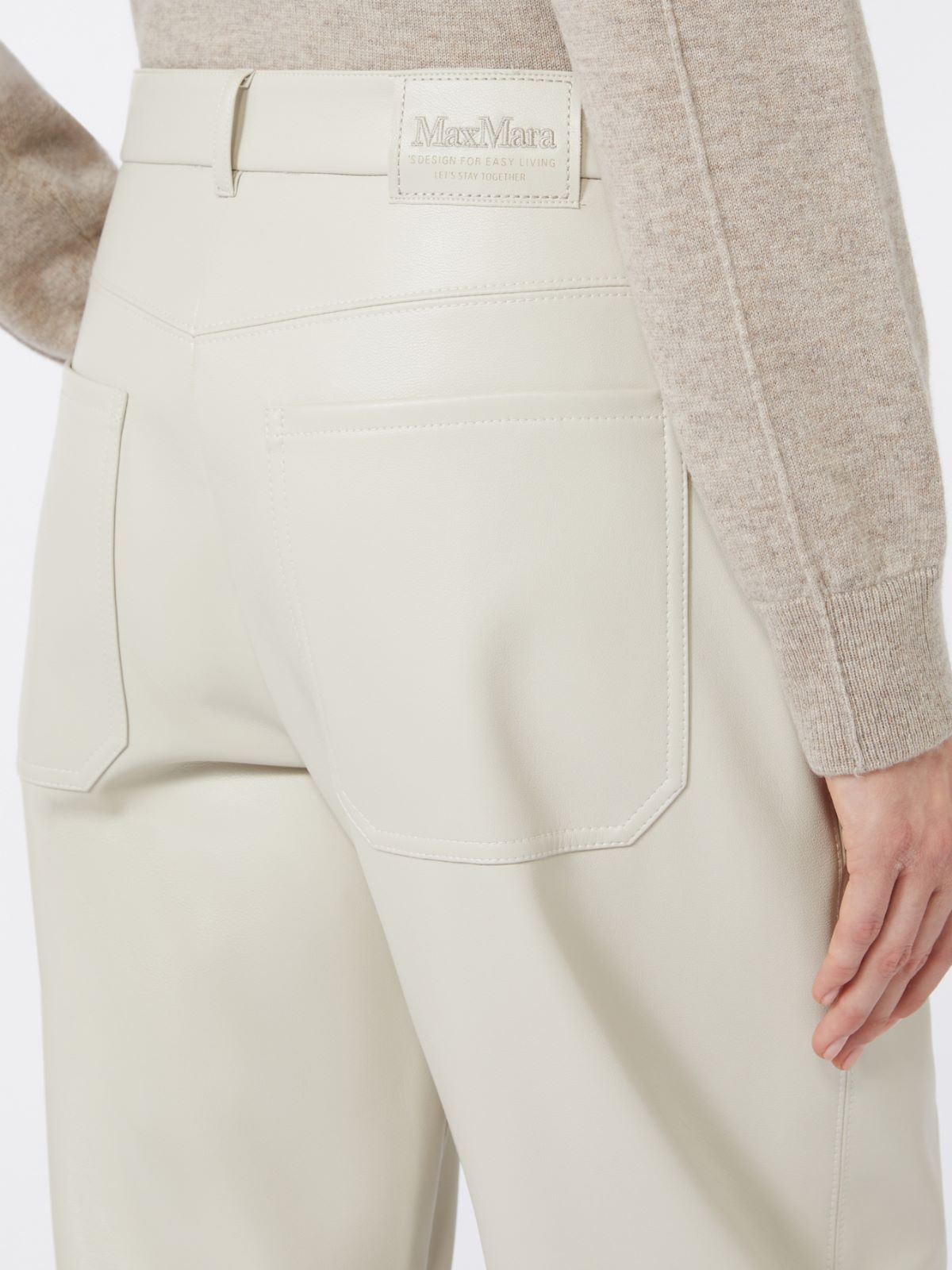 Coated fabric barrel-leg trousers - Sand